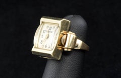 Retro 1940s Tourneau Watch Ring in 14k Gold with Provenance