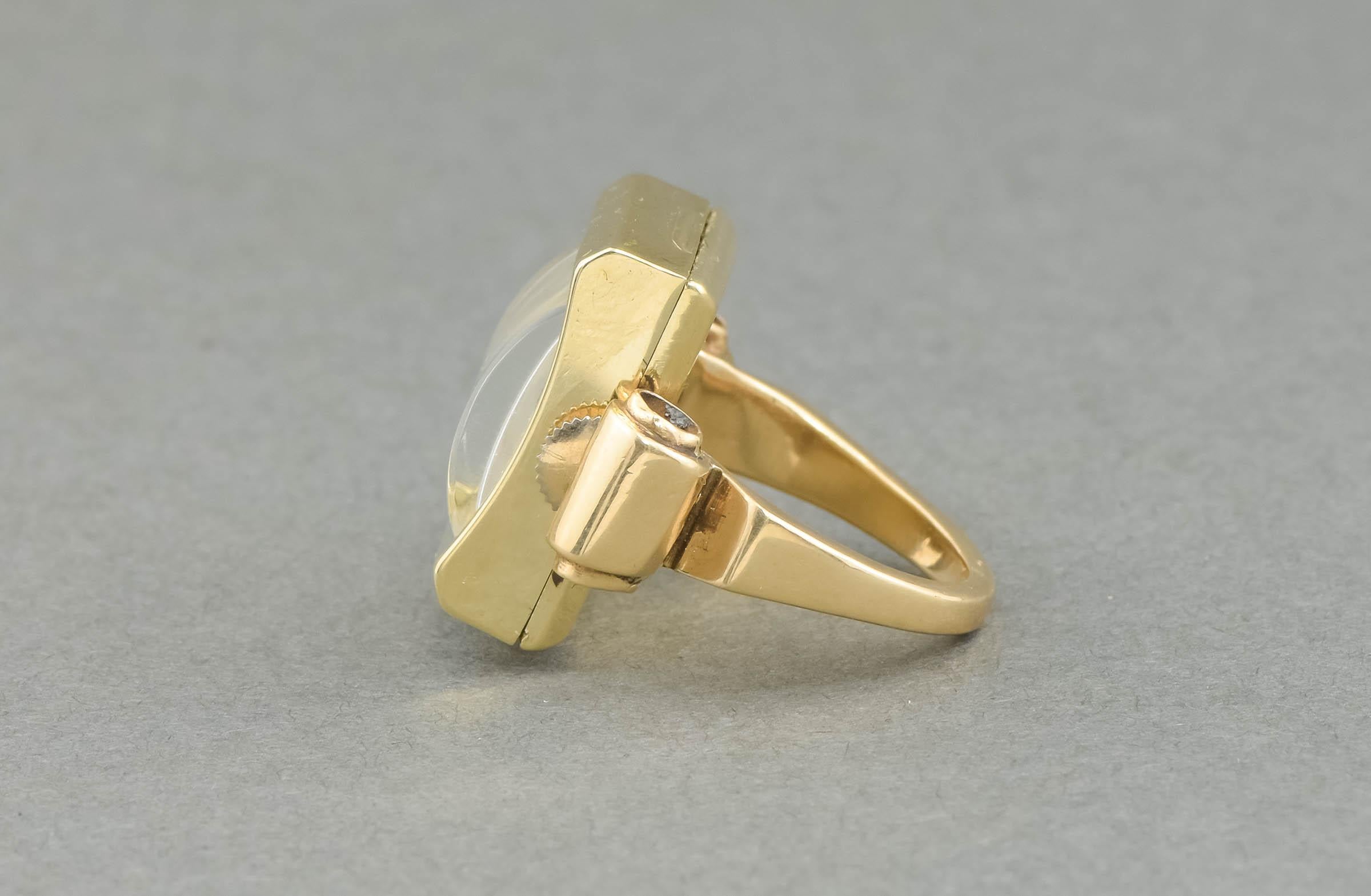 Retro 1940s Tourneau Watch Ring in 14k Gold with Provenance In Good Condition In Danvers, MA