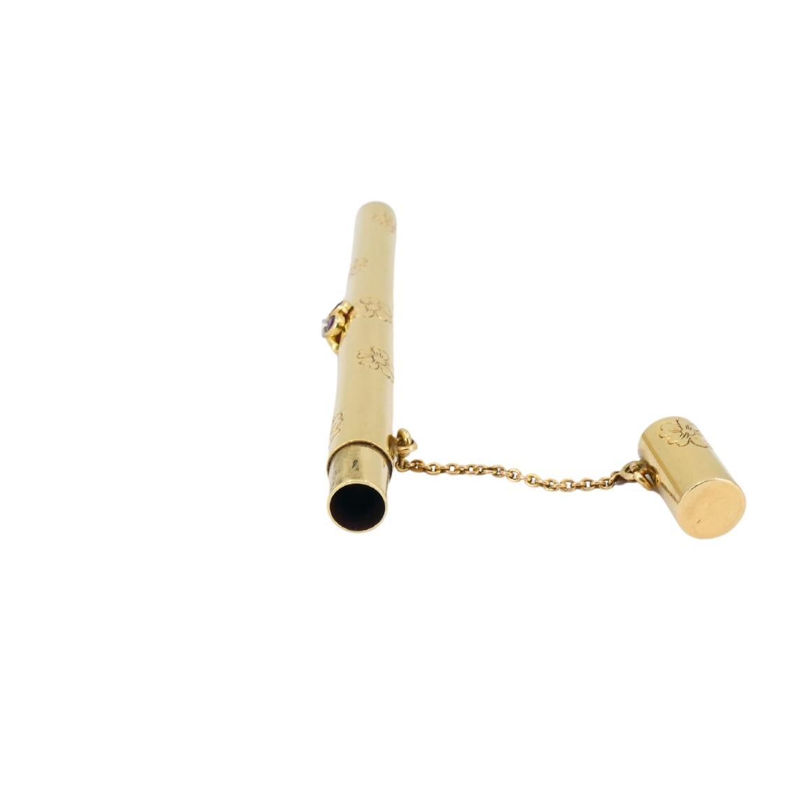 Women's or Men's Retro 1940s Van Cleef & Arpels 14k Gold Ruby Pocket Make-Up Brush For Sale