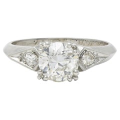 Retro 1941 Old European Cut Diamond Platinum Vintage Engagement Ring GIA