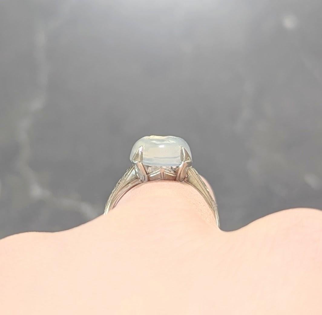 Retro 1943 Carved Moonstone 14 Karat White Gold Vintage Intaglio Ring For Sale 6
