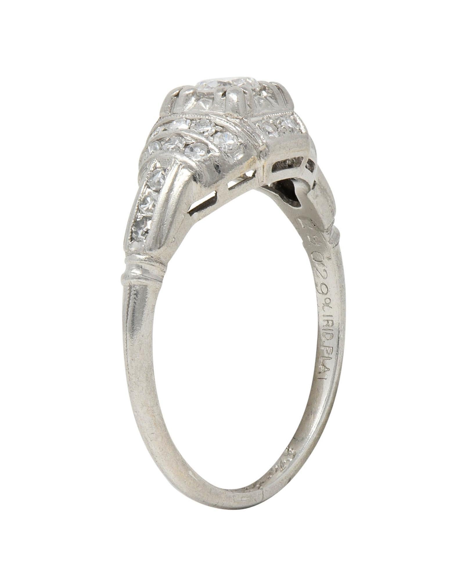 Retro 1943 Old European Cut Diamond Platinum Stepped Vintage Engagement Ring For Sale 8