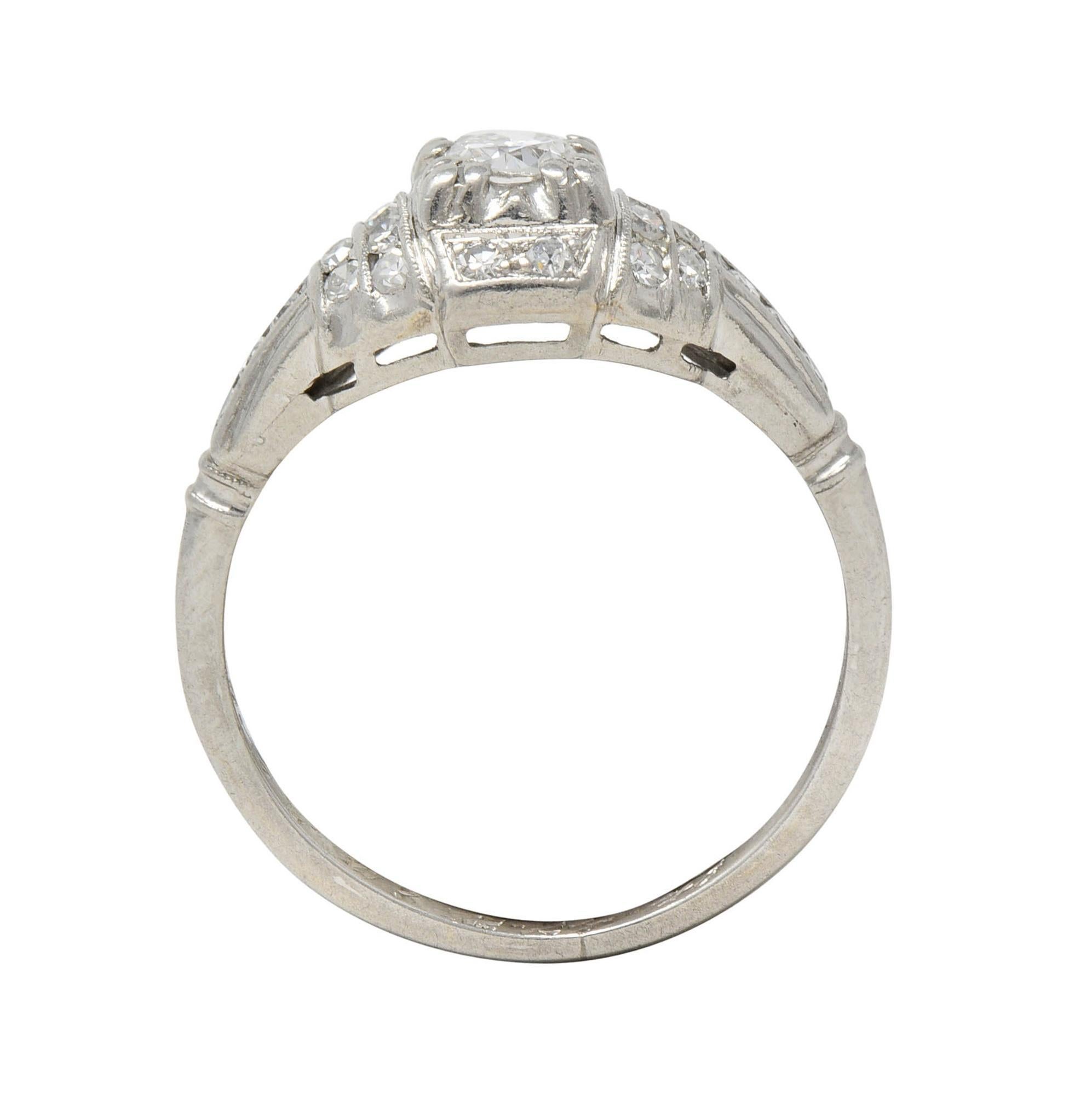 Retro 1943 Old European Cut Diamond Platinum Stepped Vintage Engagement Ring For Sale 9