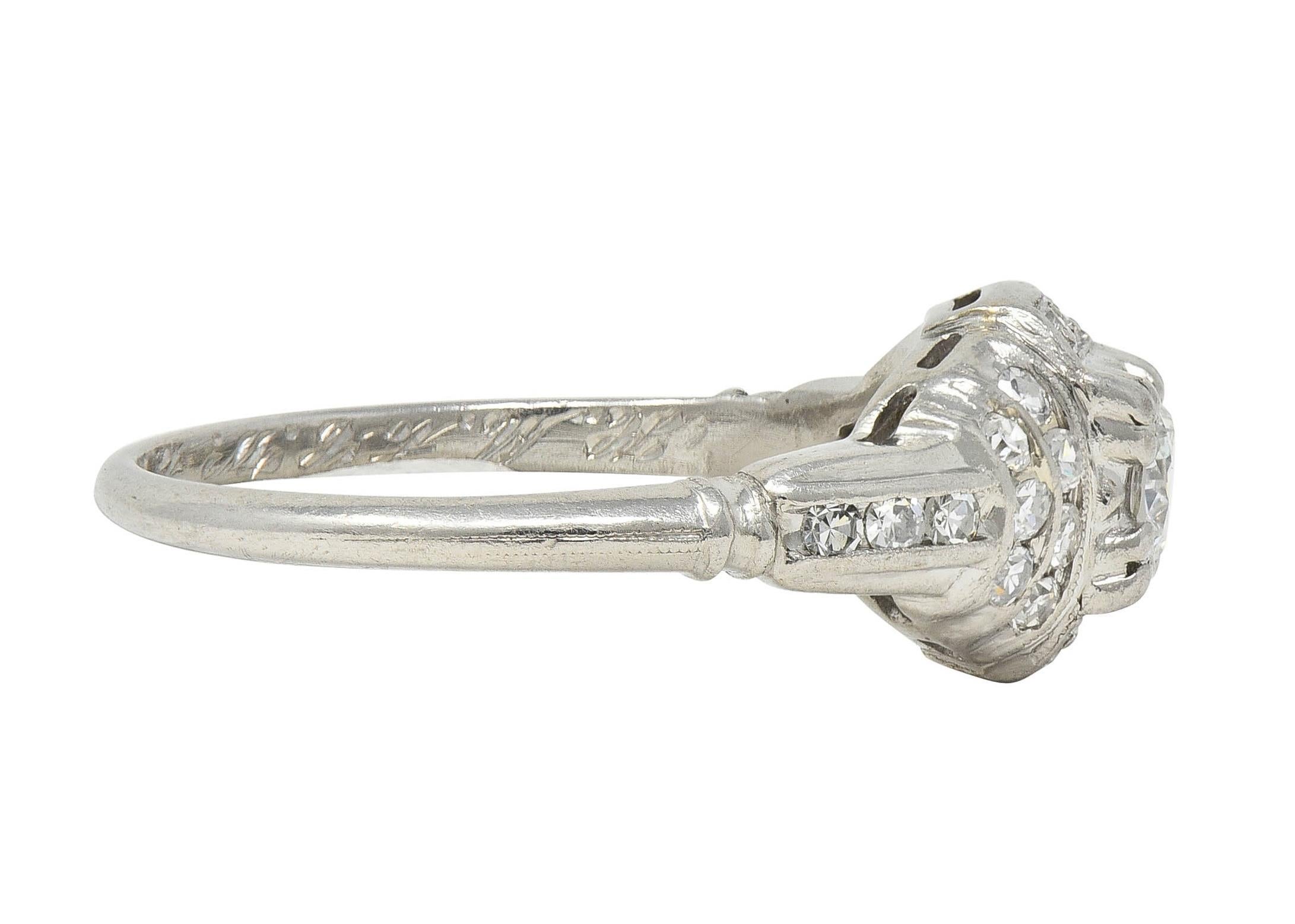 Women's or Men's Retro 1943 Old European Cut Diamond Platinum Stepped Vintage Engagement Ring For Sale