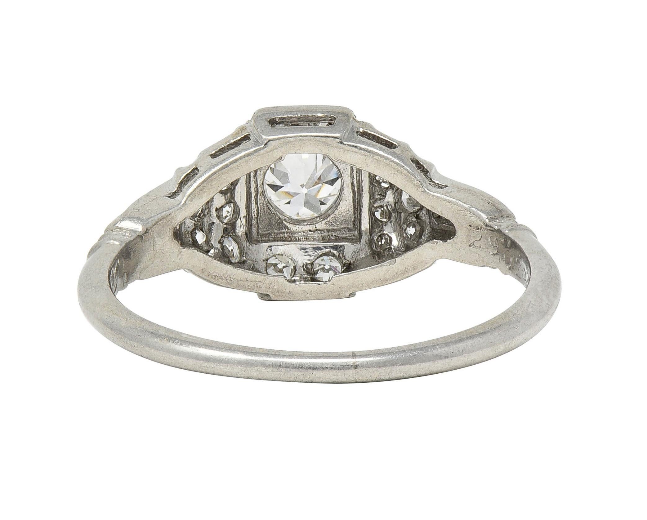 Retro 1943 Old European Cut Diamond Platinum Stepped Vintage Engagement Ring For Sale 1