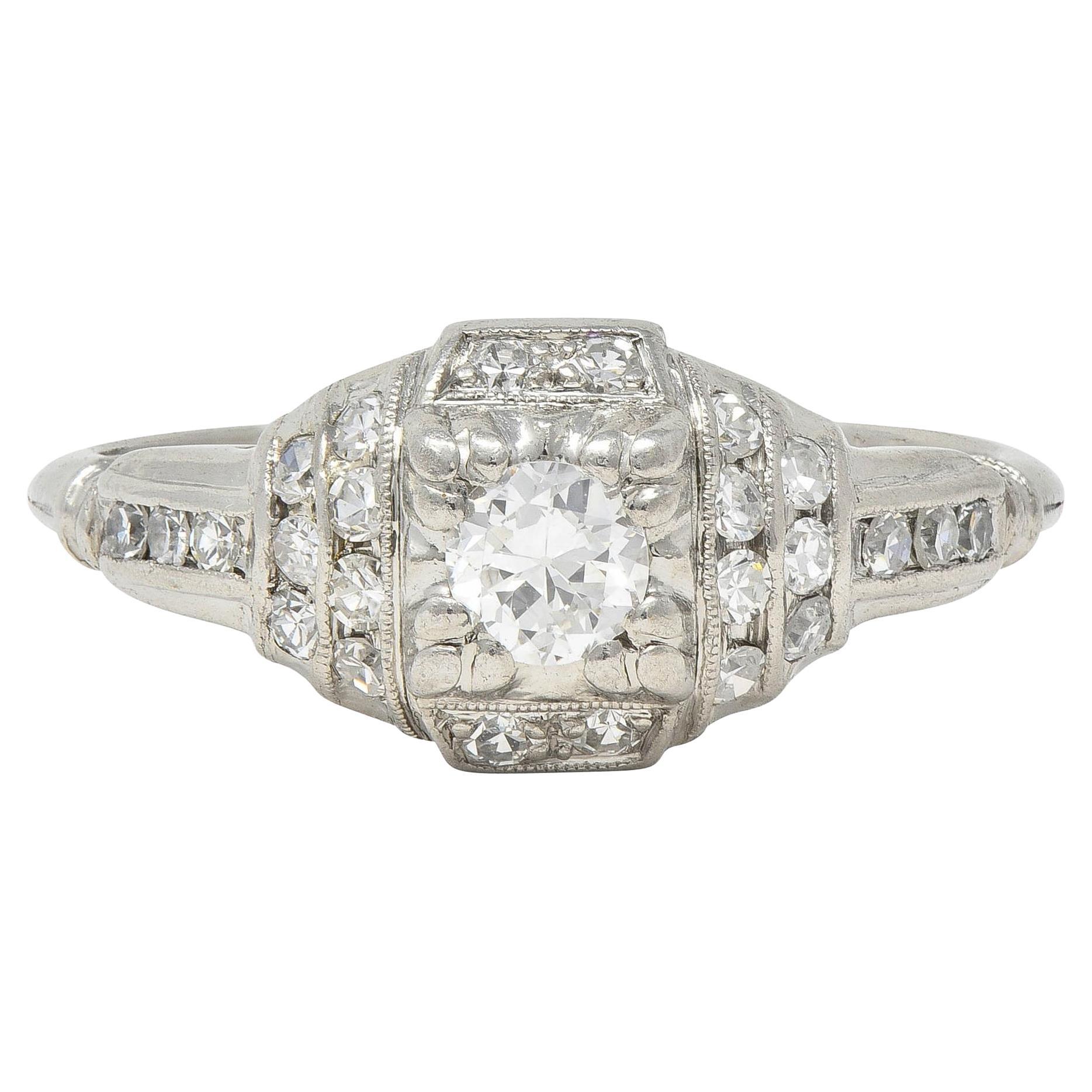 Retro 1943 Old European Cut Diamond Platinum Stepped Vintage Engagement Ring