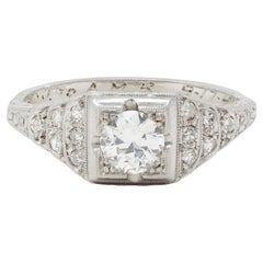 Retro 1945 0.70 CTW Diamond Platinum Vintage Stepped Engagement Ring