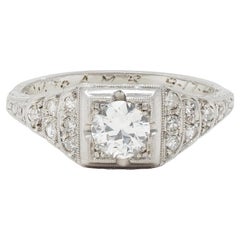 Retro 1945 0.70 CTW Diamond Platinum Vintage Stepped Engagement Ring