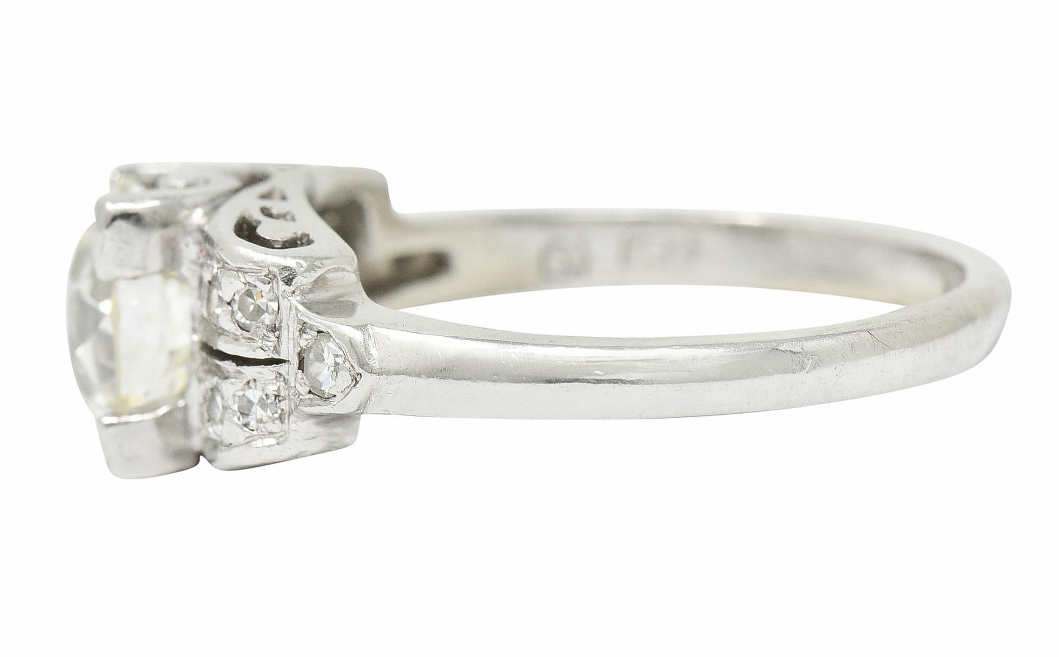 Retro Art Deco 1.95 CTW Diamond Platinum Scrolled Shoulder Engagement Ring GIA For Sale