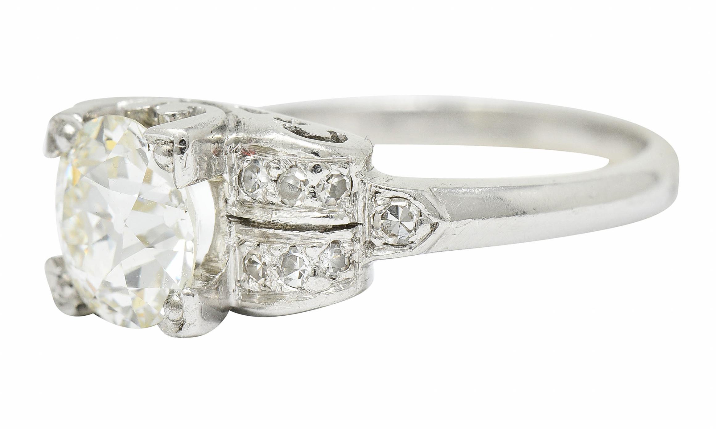 Old European Cut Art Deco 1.95 CTW Diamond Platinum Scrolled Shoulder Engagement Ring GIA For Sale
