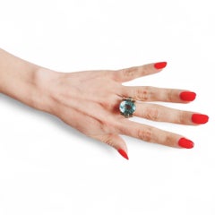 Retro 1950 18kt yellow and white Gold Ring with Brazilian Aquamarine