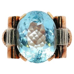 Retro 1950 Ring aus 18kt Gelb- und Weißgold mit brasilianischem Aquamarin