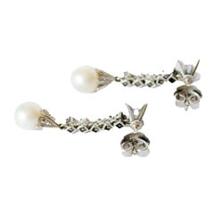 Retro 1950-1955 Diamond and Pearl Platinum Earrings