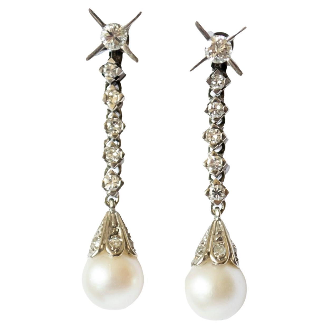Retro 1950-1955 Diamond and Pearl Platinum Earrings