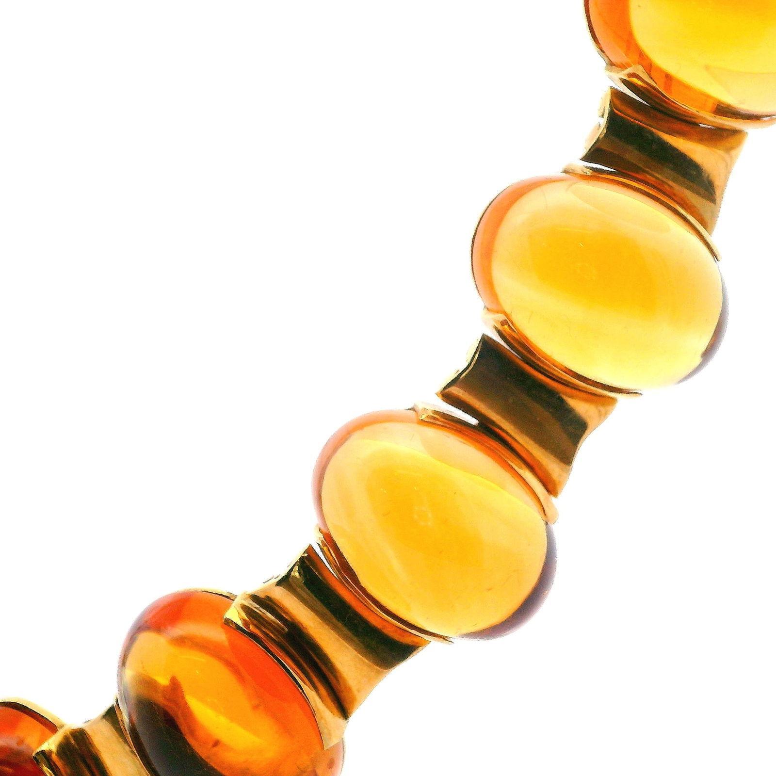 Collier rétro 1950 en or jaune 18 carats avec 158 carats de citrines cabochons Excellent état - En vente à Aventura, FL