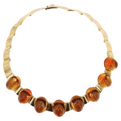 Retro 1950 Necklace in 18kt yellow Gold with 158 Cts in Cabochon Citrines
