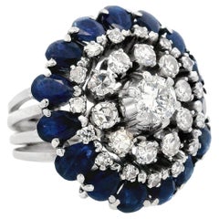 Retro 1950 Platinum Ring with 4.50 CTW in Diamonds and Sapphires