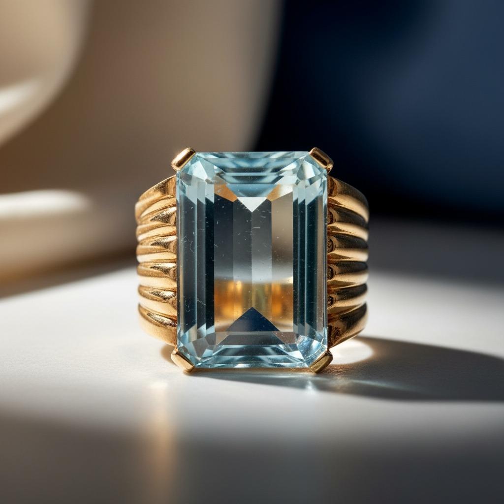 Anello retrò del 1950 in oro 18kt con acquamarina da 17,0 carati in vendita 2