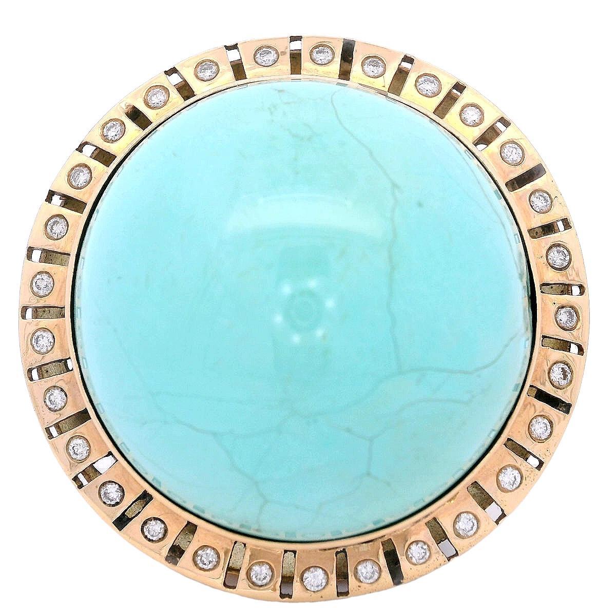 Rétro Bague rétro 1950 en or jaune 18 carats avec une turquoise et des diamants 115 carats en vente