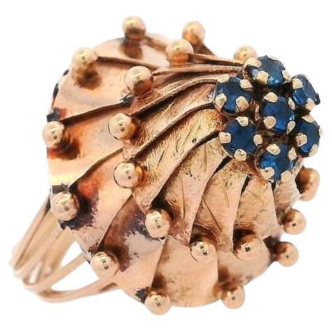 Retro 1950 Ring in 18kt Yellow Gold with Synthetic Blue Sapphires
