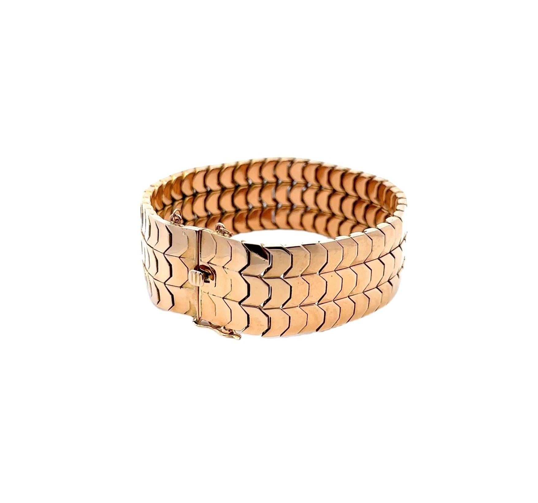 Women's or Men's Retro 1950 wide Bracelet in 18kt rose Gold For Sale
