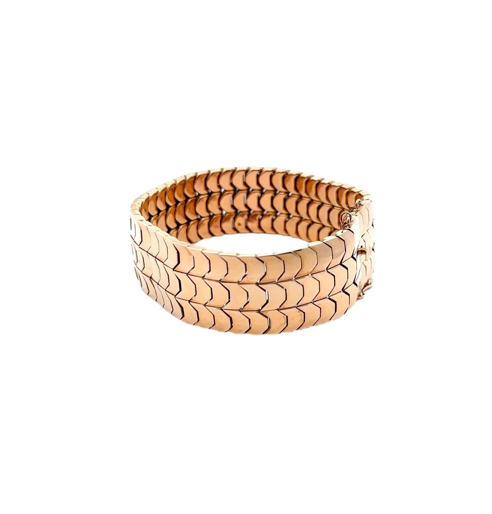 Retro 1950 wide Bracelet in 18kt rose Gold For Sale 1