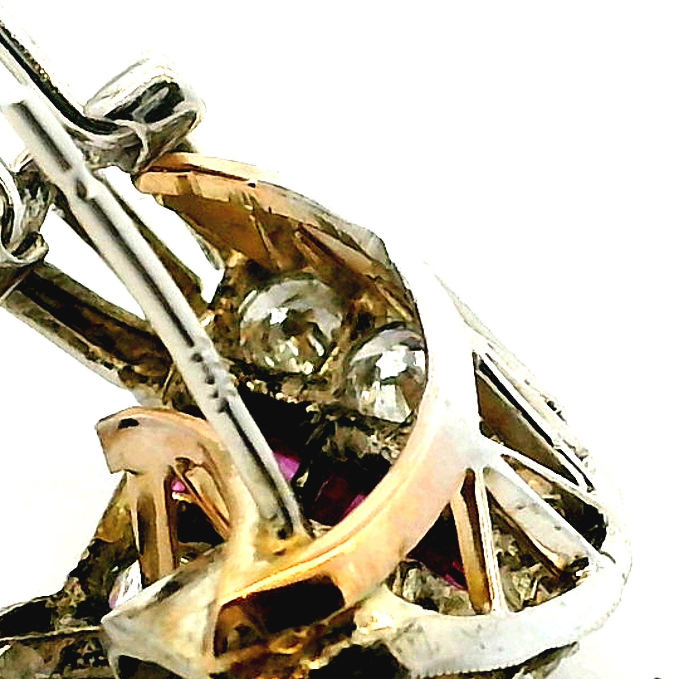 Orecchini retrò anni '50 in oro bianco 14K con diamanti e rubini, 2 carati di diametro e 1 carato di rubino in vendita 8