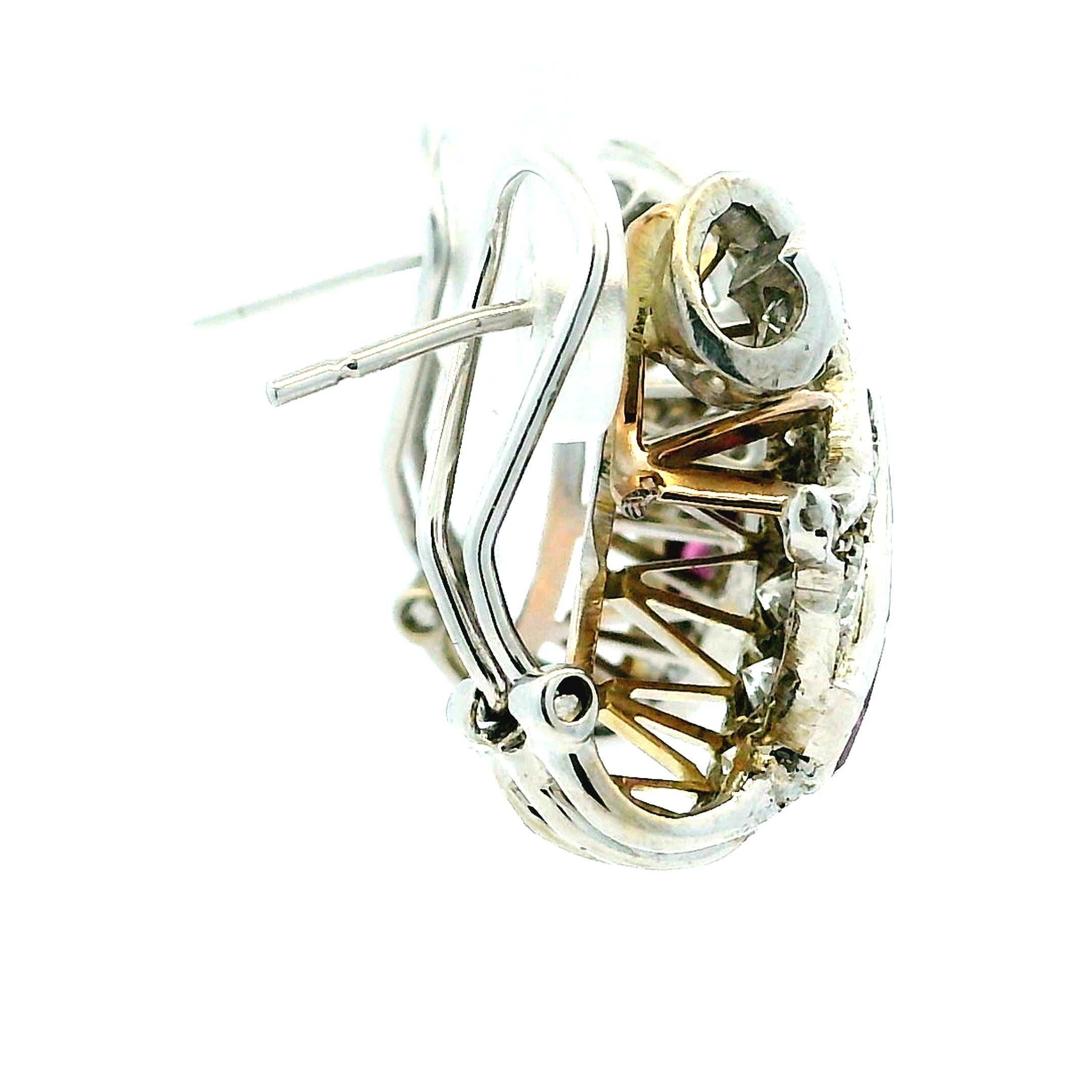 Orecchini retrò anni '50 in oro bianco 14K con diamanti e rubini, 2 carati di diametro e 1 carato di rubino in vendita 1