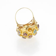 Retro 1950er Jahre Sputnik-Ring aus 18 Karat Gelbgold mit mehreren Edelsteinen