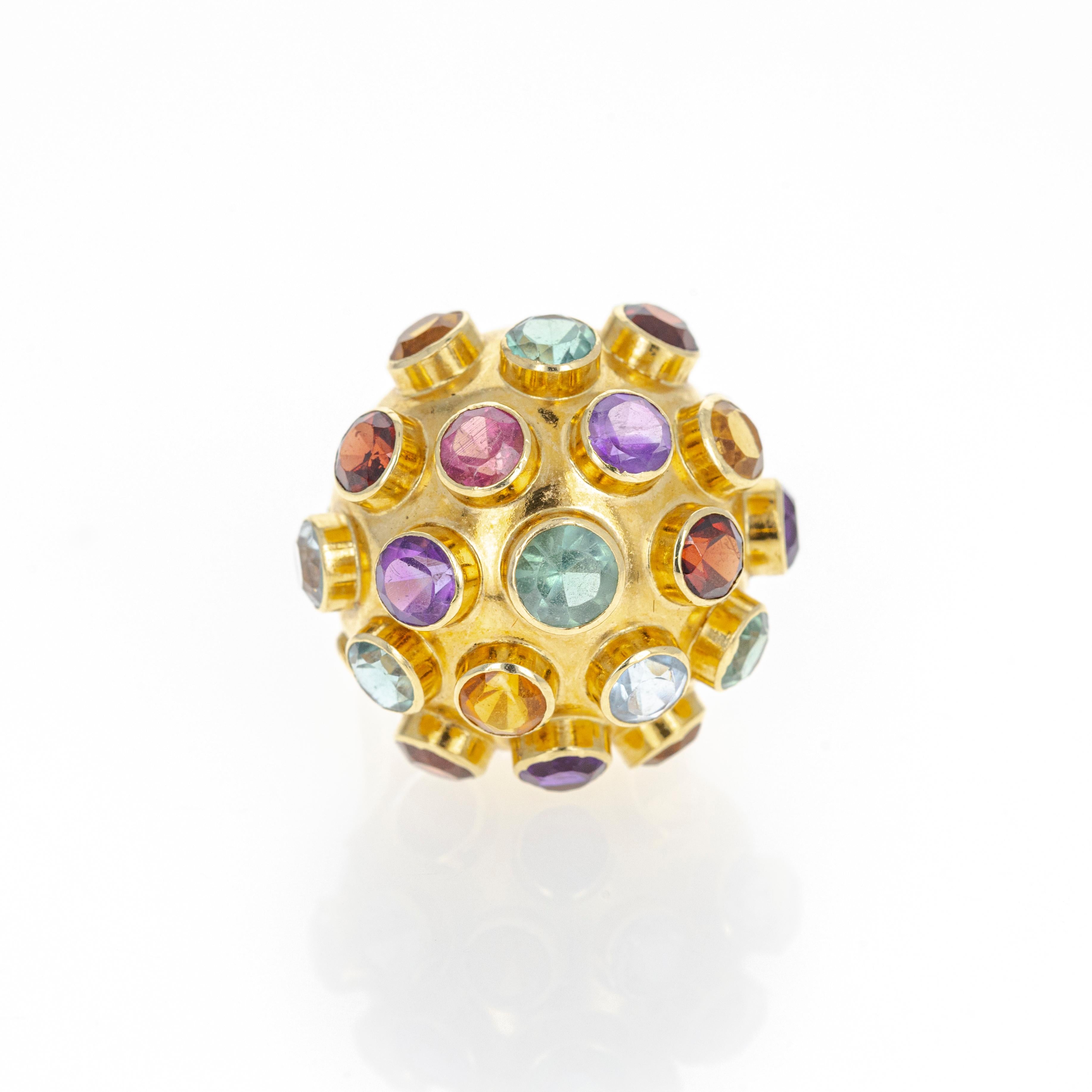 Bague Sputnik rétro des années 1950 en or jaune 18K à pierres multiples Pour femmes en vente
