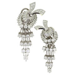 Retro 1950s 4.60 Carat Diamond Cluster Drop Earrings