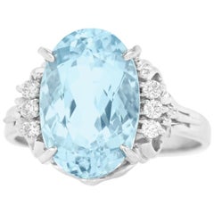 Retro 1950s Aquamarine and Diamond-Set Platinum Ring