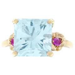 Retro 1950s Aquamarine and Ruby Set Gold Ring