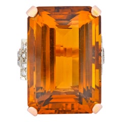 Retro 1950s Citrine Diamond 14 Karat Gold Statement Cocktail Ring