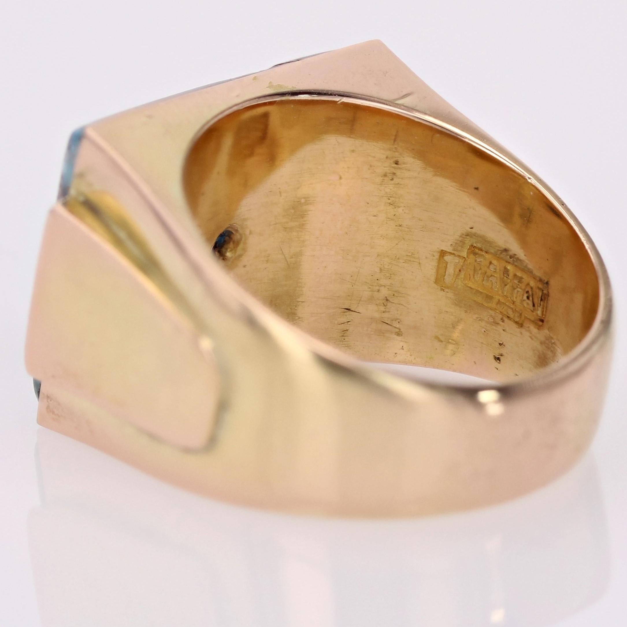Retro 1950s Confetti Agate 18 Karat Yellow Gold Signet Ring For Sale 9
