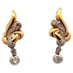 Retro 1950's Diamond 18 Karat Yellow Gold Dangle Drop Leverback Earrings