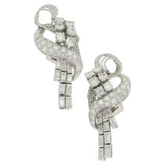 Retro 1950s Diamond Cluster Drop Earrings