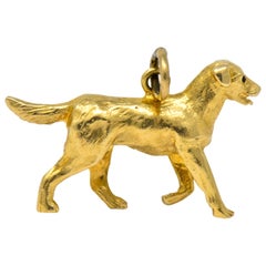 Retro 1950s Enamel 14 Karat Gold Realistic Dog Charm