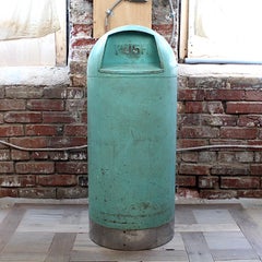 Retro 1950s MCM Industrial Turquoise Green Painted Bullet Form Steel Trash Can