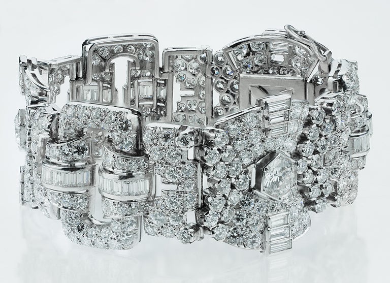 French 1950's Retro, Vintage Diamond 20.3ct Wide Band Bracelet in ...