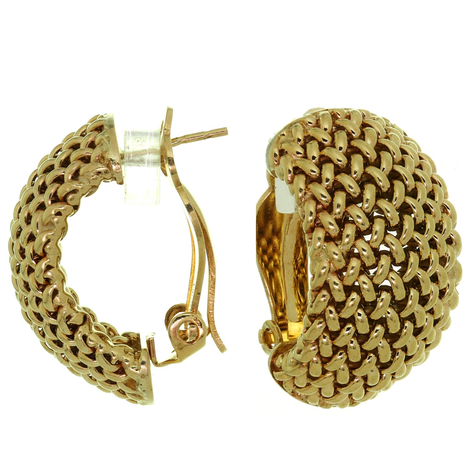 Women's Retro 1950s Yellow Gold Woven Wide Half-Hoop Earrings