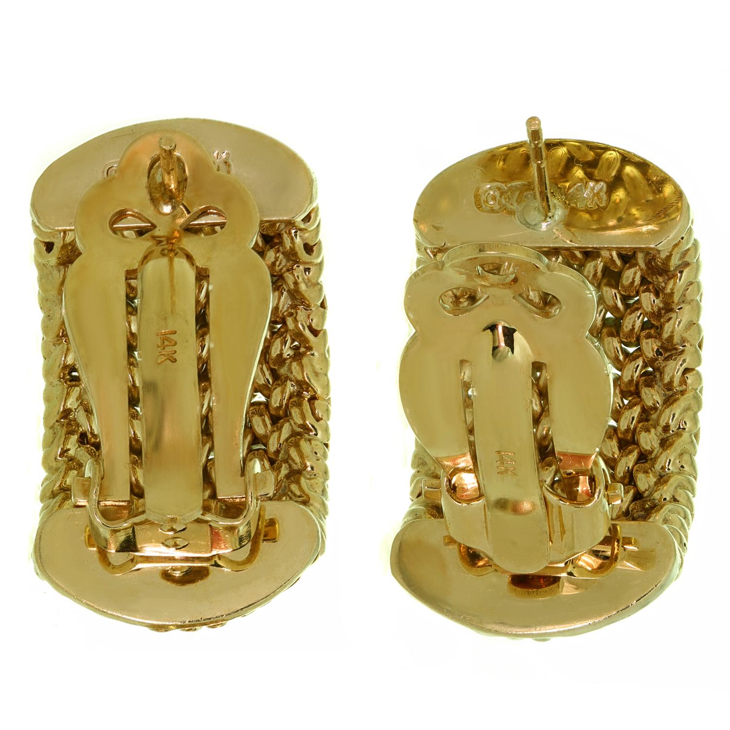 Retro 1950s Yellow Gold Woven Wide Half-Hoop Earrings For Sale 1