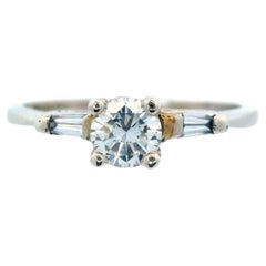 Retro 1960s 14k White Gold Baguette and Round Diamond Ring