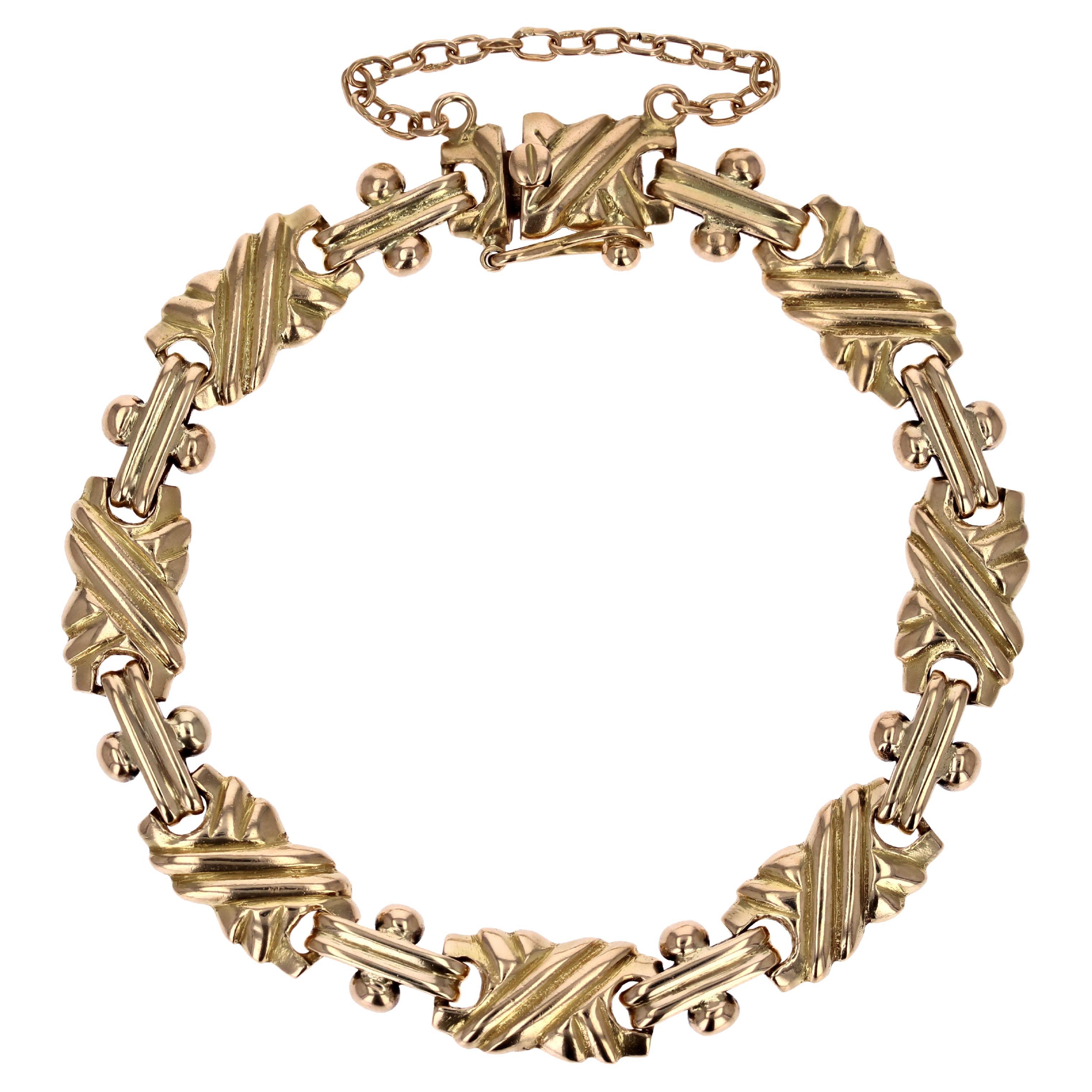 Bracelet rétro des années 1960 en or jaune 18 carats à motif plat