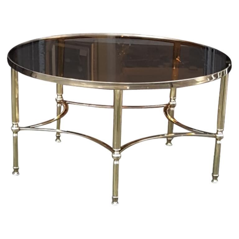 Retro 1960s-1970s Glass Topped Brass Coffee Table For Sale