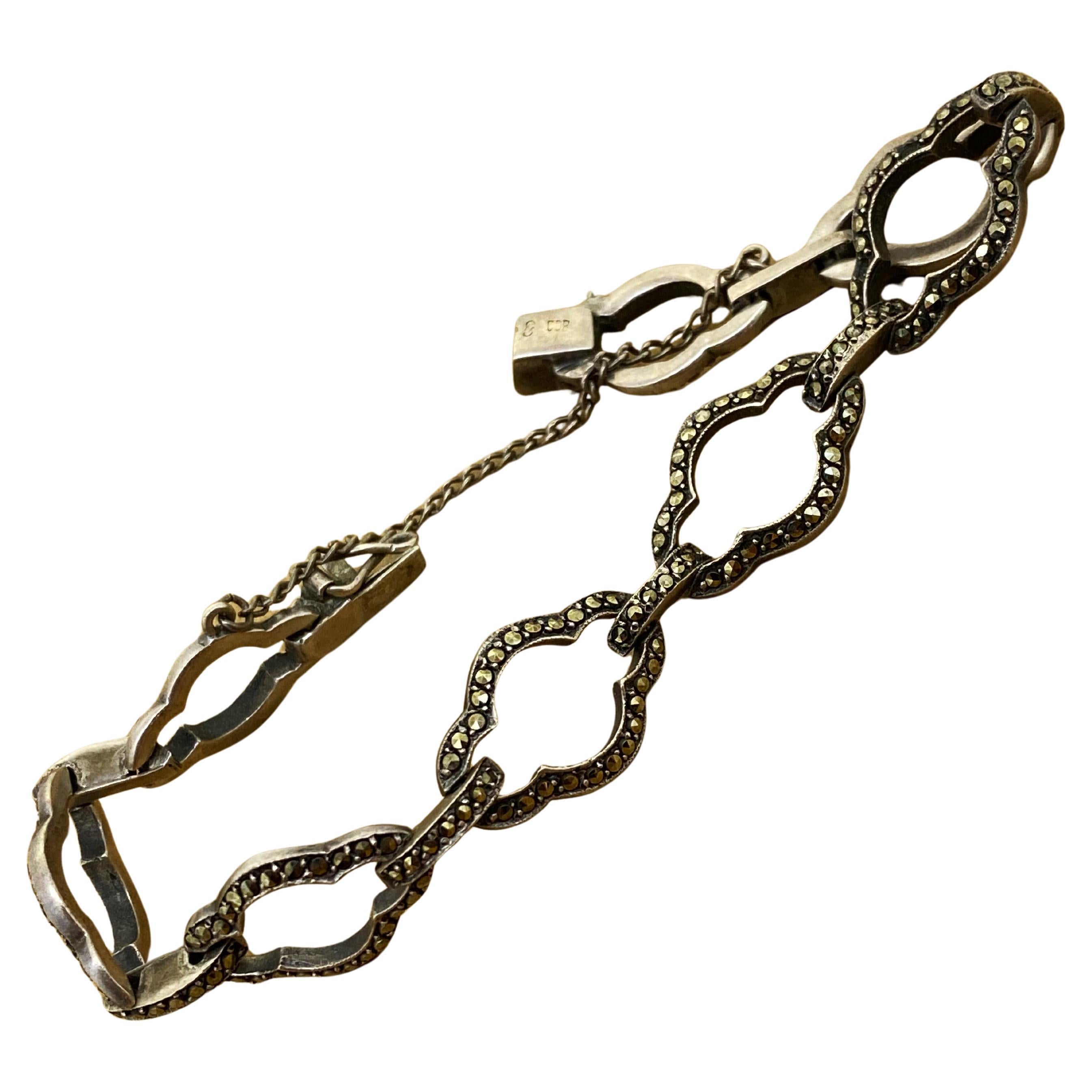 Retro 1960's 800 Silver & Marcasite European Ladies' Bracelet, 19cm - 7.5"