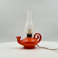 Retro 1960s 'Aladdin' Lamp - Vintage Italian Orange Ceramic and Glazed Glass