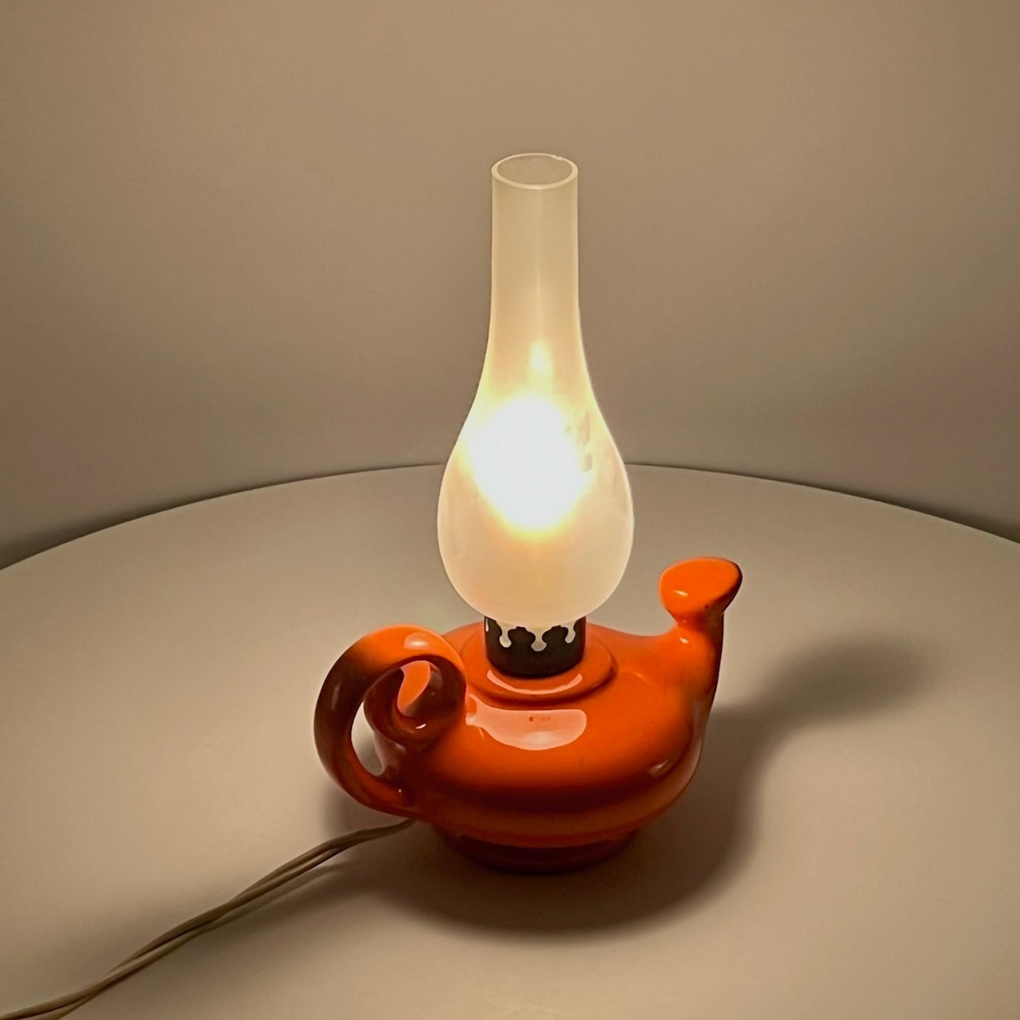 Mid-Century Modern Retro 1960s 'Aladdin' Lamp - Vintage Italian Orange Ceramic and Glazed Glass For Sale