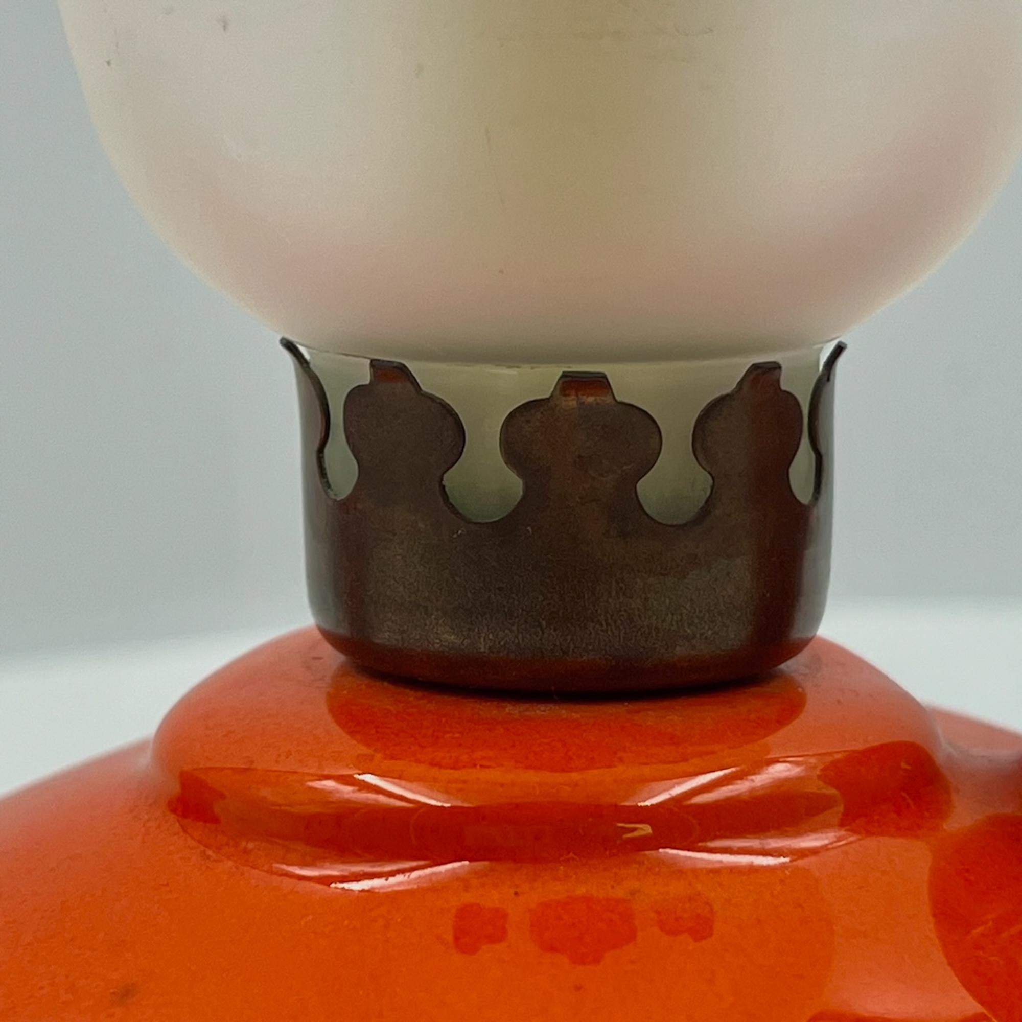 Retro 1960s 'Aladdin' Lamp - Vintage Italian Orange Ceramic and Glazed Glass For Sale 3