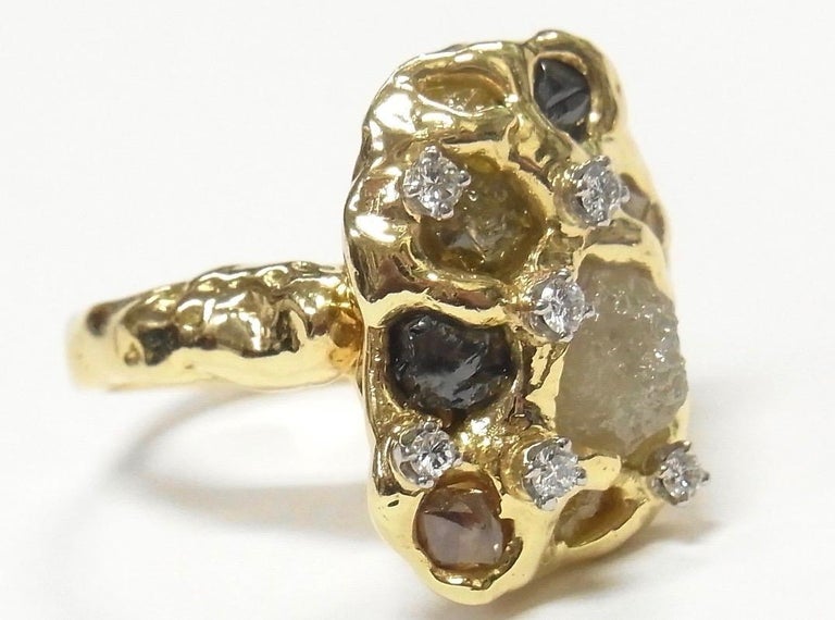 Retro 1960s Peter Lindeman Organic Diamond 18 Karat Gold Cocktail Ring ...